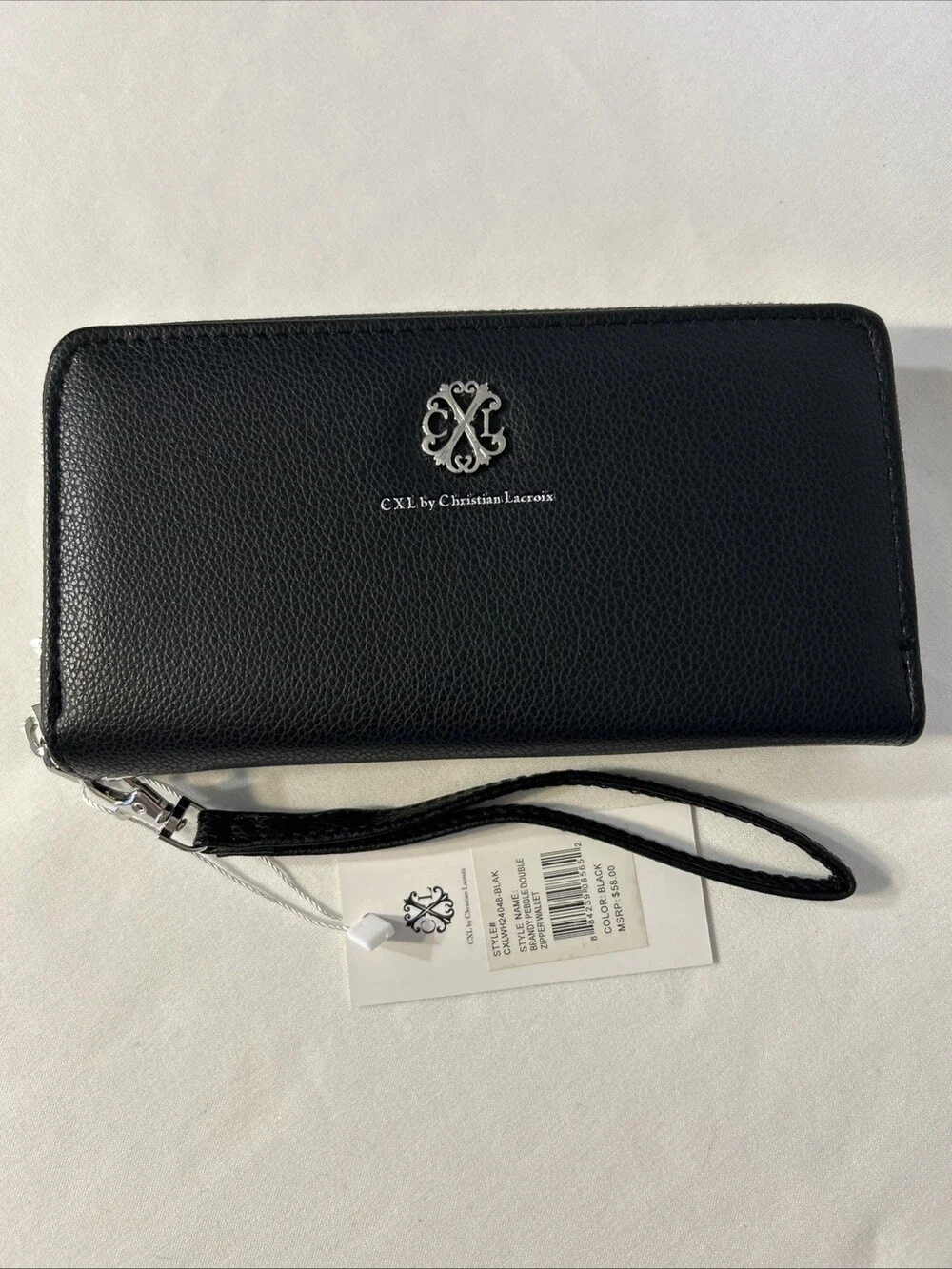 CXL By Christian Lacroix Wristlet Wallet Womens Black Pebble Double Zipper